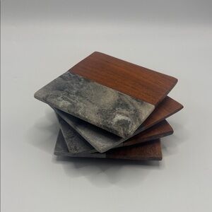 Elegant Wood and Stone Coaster Set